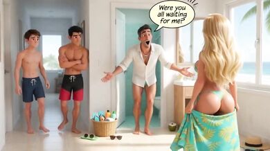 Married Blonde's Beach Tease Leads to Wild House Game with Husband and Young Men