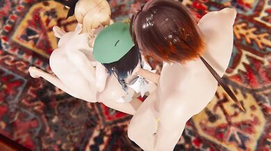 Venti’s thick dick in Zhong Li’s throat Jean watches as he gags on it