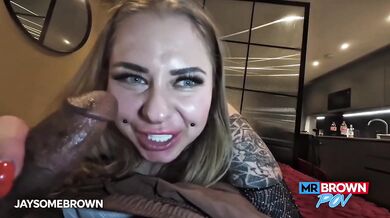 British girl deepthroats brown boy till he blows her little Latvian throat full of thick loads