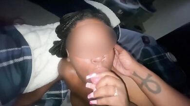 Thick ebony goddess eats dick while playing the game faceshot overload