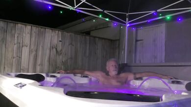 Trashy slut Cara gags on thick cock in the hot tub leaking milf cream