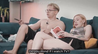 Blonde step mom with huge tits chokes step son on couch until cum covers her throat