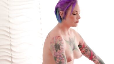 Tattooed tantra goddess massages my big dick raw