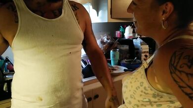 Milf Kitchen Tease Popped Her Tits While Roommate Watched