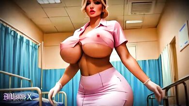Nurse in naughty outfit deepthroats patient with massive tits POV 4K