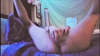 Sleek blue-haired Aussie tease after shower solo in low light