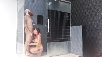 Squirting in the bathtub and shower rough deep cock worship