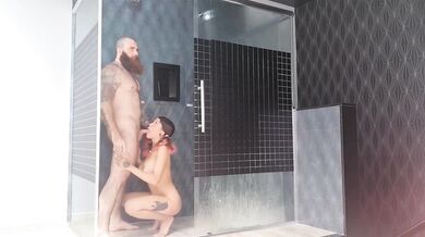 Squirting in the bathtub and shower rough deep cock worship