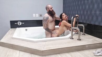 Squirting in the bathtub and shower rough deep cock worship