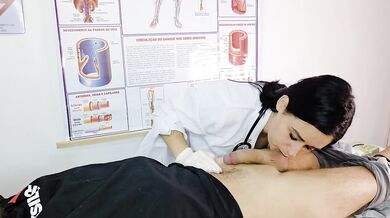 Hot nurse deep throats patient in fake hospital surprise erection
