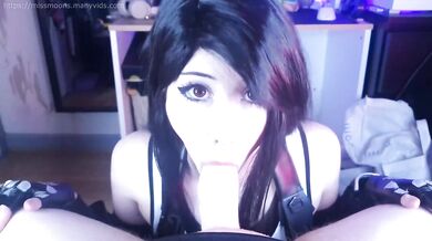 Tifa Lockhart gives deepthroat, huge tits titjob and makes cloud cum with oiled thighjob