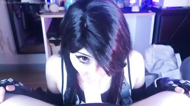 Tifa Lockhart gives deepthroat, huge tits titjob and makes cloud cum with oiled thighjob