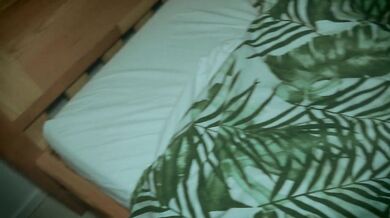 Chubby wife has sex at night. The wife's huge breasts jump on the bed.