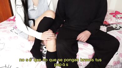 Fucking schoolgirl secretly from her parents for the first time without a condom