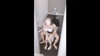 Japanese college couple secretly has sex in the toilet