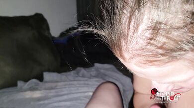 Stupid in the Throat - Shaking like a bitch - Beautiful wife keeps sucking husbands dick after he cums