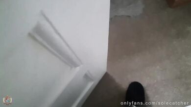 Horny stepson worships milf’s smelly stockings till cum drips on her soles