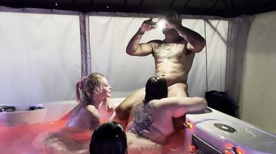 Hottub gangbang with tattooed BBW babes stuffed by huge black cocks