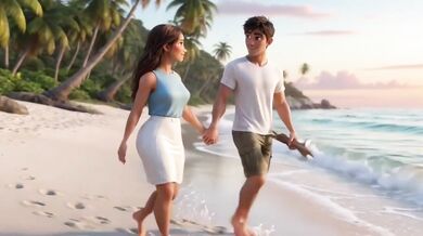 Curvy woman ruined by young man on deserted island survival romance