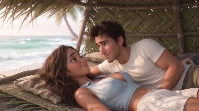 Curvy woman ruined by young man on deserted island survival romance