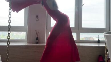 Goddess in dress teases worshipping feet until perfect ass glistens