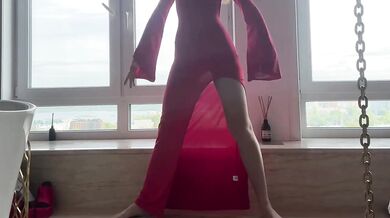 Goddess in dress teases worshipping feet until perfect ass glistens
