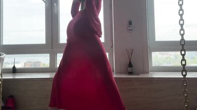 Goddess in dress teases worshipping feet until perfect ass glistens