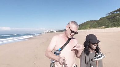 Amateur MILF flashed her big ass tits on nude beach while rubbing her clit raw