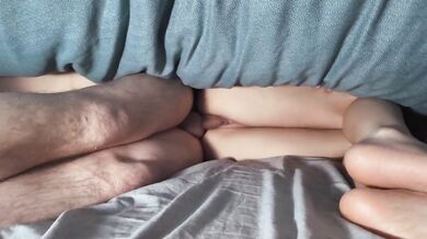 Step sis under duvet with step bro and his GF creampie anal pussy explosion