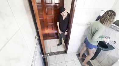 Stepniece rubs against him in bathroom caught on tape