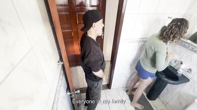 Stepniece rubs against him in bathroom caught on tape