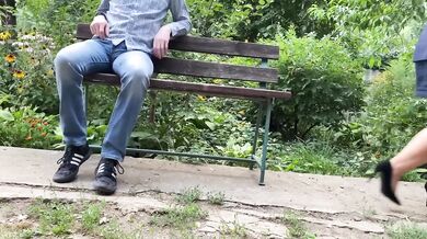 Stepmom flashes in public park wearing high heels milf gets her pussy creampied wet