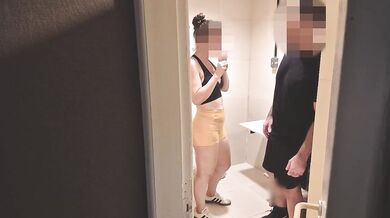 Gym Bathroom Surprise Caught Ass Out Loaded Hotwife Choked on Deep Creampie