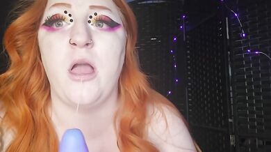 Your redheaded girlfriend destroys her throat deepthroating while fingering her big tits