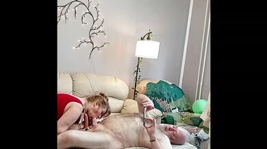 Old furry monster with two cocks deep throat in gorgeous mature lady