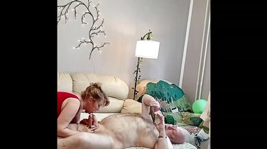 Old furry monster with two cocks deep throat in gorgeous mature lady