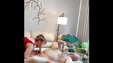 Old furry monster with two cocks deep throat in gorgeous mature lady