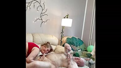 Old furry monster with two cocks deep throat in gorgeous mature lady