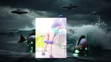 Sci fi planet parody ebony babe gushing in public