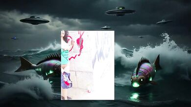 Sci fi planet parody ebony babe gushing in public