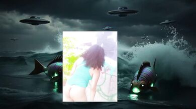 Sci fi planet parody ebony babe gushing in public