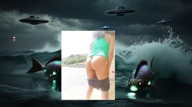 Sci fi planet parody ebony babe gushing in public