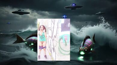 Sci fi planet parody ebony babe gushing in public