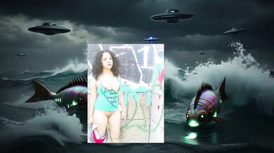 Sci fi planet parody ebony babe gushing in public