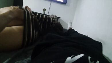 Movie night with my stepmom but I can't concentrate in that short dress