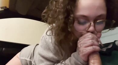 Cum gulping thick cock deep throat in car sloppy blowjob