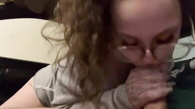 Cum gulping thick cock deep throat in car sloppy blowjob