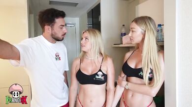 Two busty blondes rough threesome with my cock destroyed