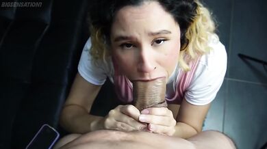 POV deepthroat ends in massive facial cumshot