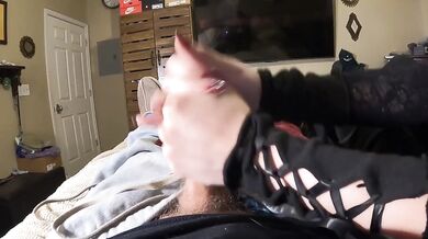 Emo Roommate Gives a Sloppy Handjob and Chokes on Cumshot